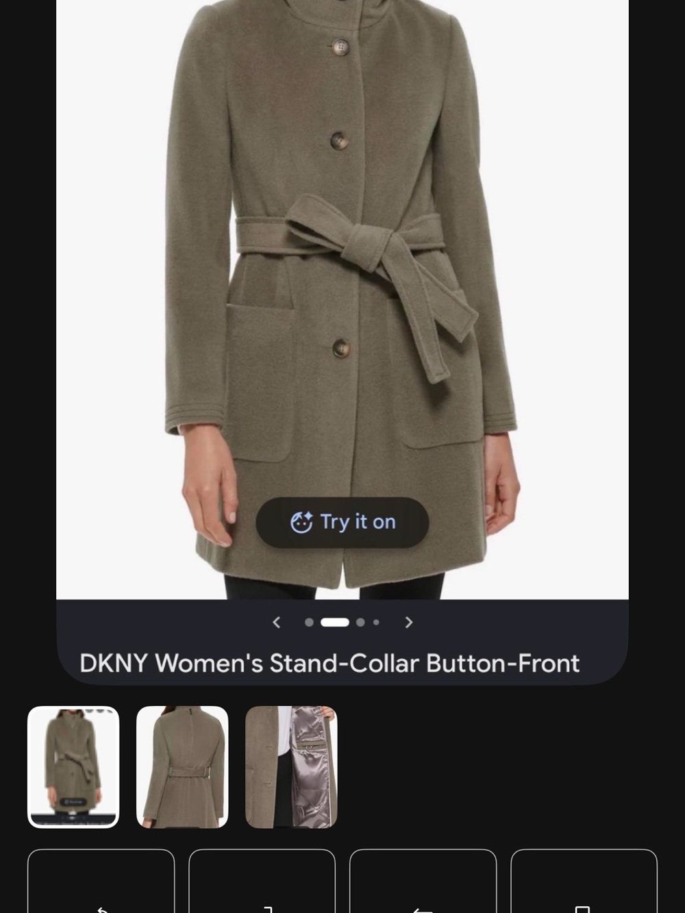 DKNY Olive Belted Stand-Collar Trench Coat